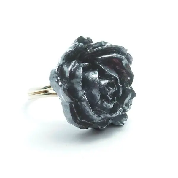 Graphite Rose Ring Silver Band
